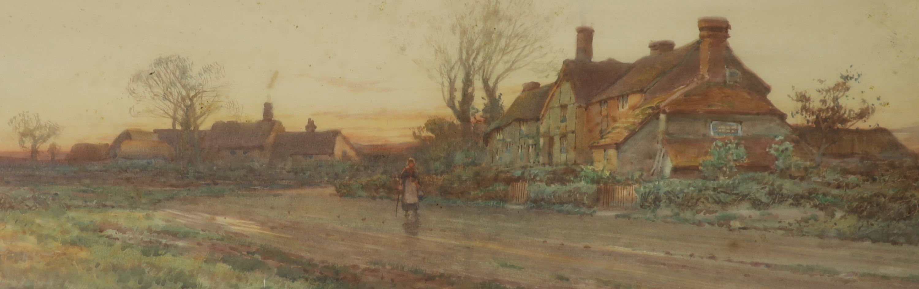 E. Cooper, set of four watercolours, A Sussex Village, Old Shoreham Bridge, September Evening, Ryde and A Sussex Village Evening, signed and dated 1909, 90 x 54cm